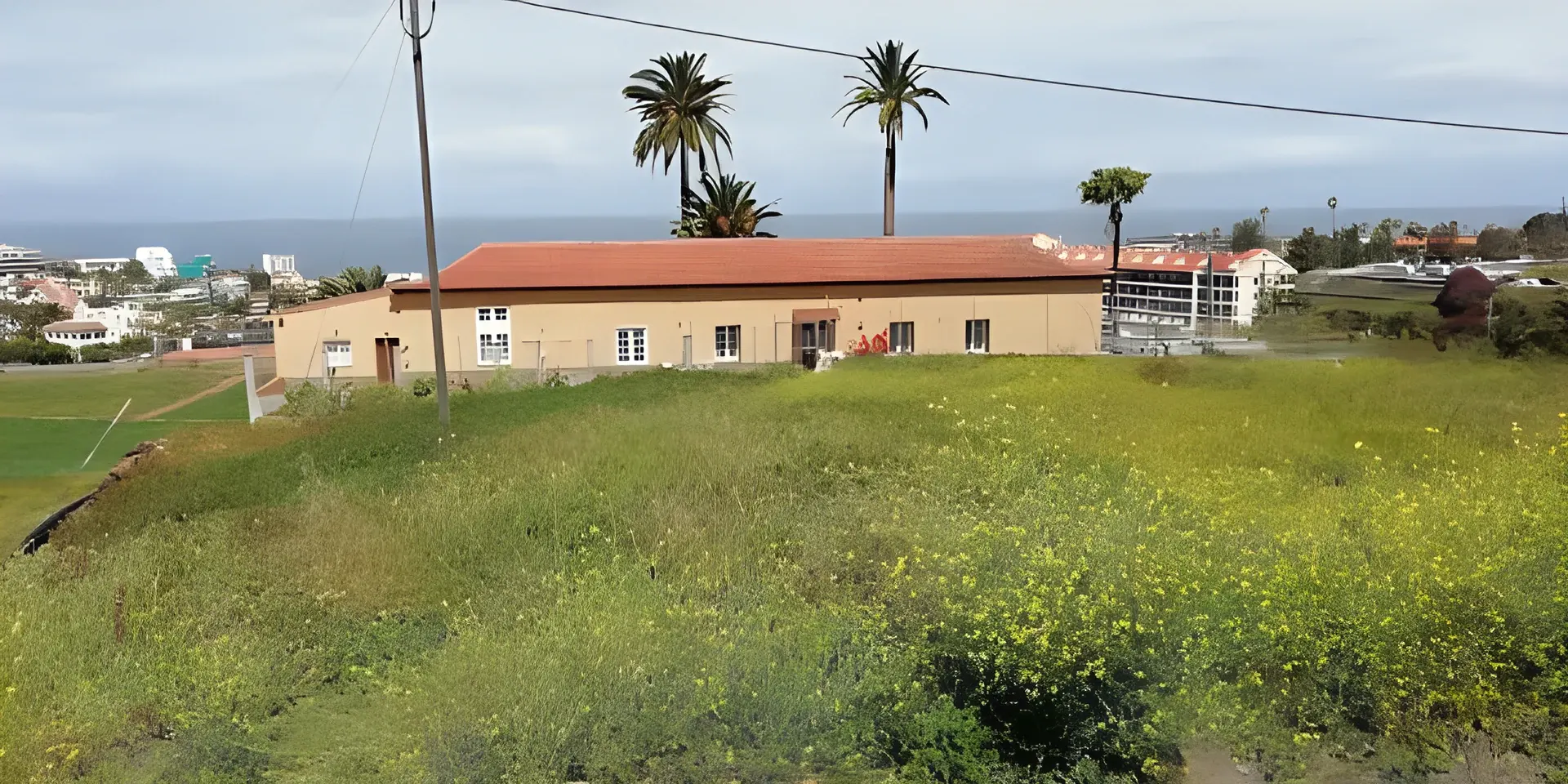 La finca vista desde el prado, con Puerto de la Cruz al fondo